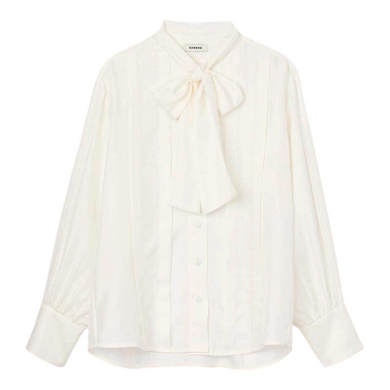 SANDRO法式系带领宽松桑蚕丝衬衫