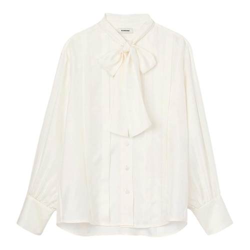 SANDRO法式系带领宽松桑蚕丝衬衫