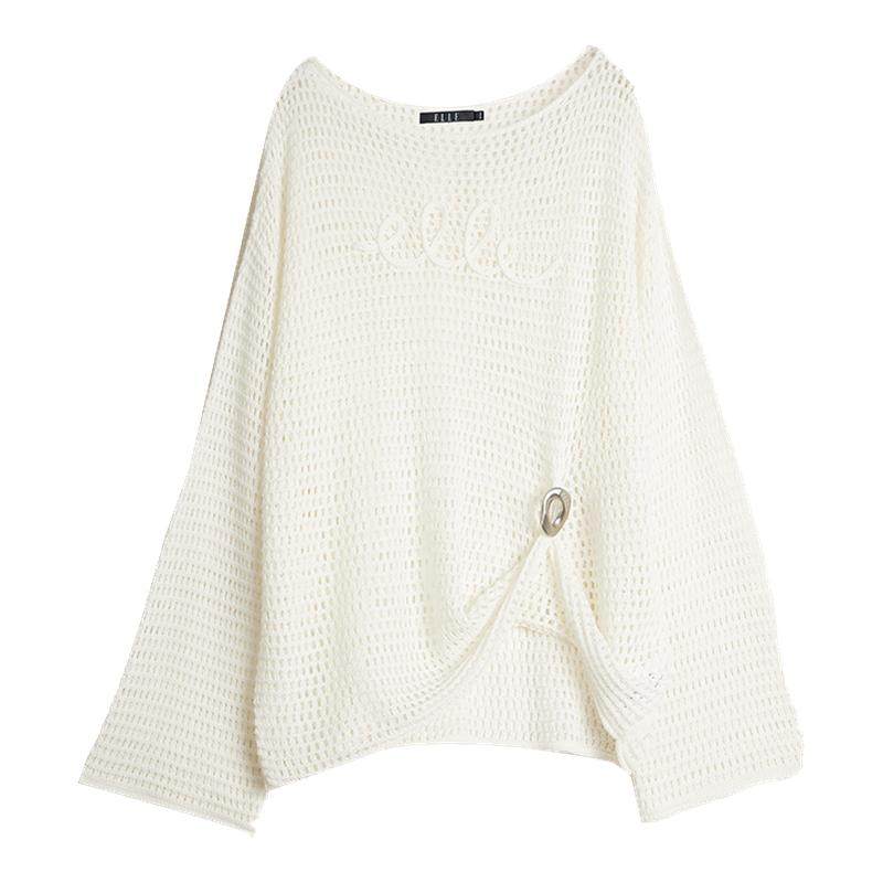 【明星同款】ELLE法式慵懒感镂空针织衫女2025秋季新款罩衫上