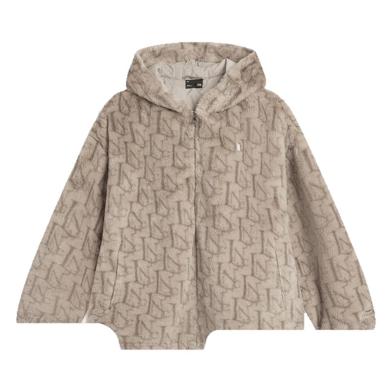 李宁连帽女刺绣休闲针织外套