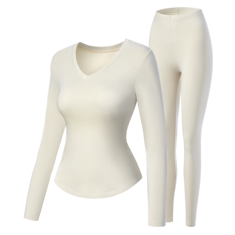 MYBODY商场同款秋新款秋衣秋裤简约V领磨毛内里薄绒女士保暖内衣