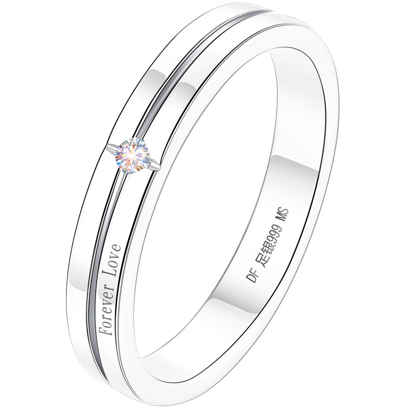 999纯银男士戒指情侣对戒莫桑钻婚戒闭口钻戒男情人节礼物送男友