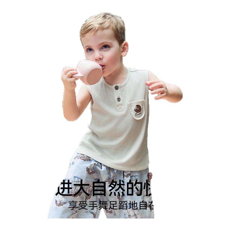 嫚熙童装男童背心T恤男宝2025夏季蚕丝莫代尔清凉儿童无袖上衣