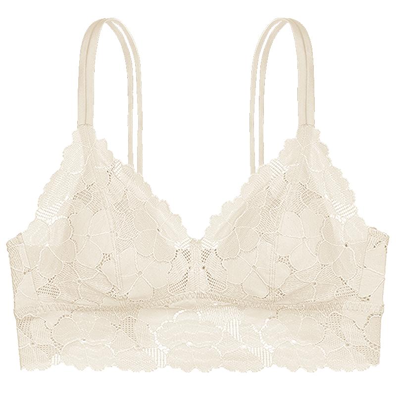 维密性感繁花秋叶蕾丝无钢圈法式三角杯美背背心文胸内衣女秋