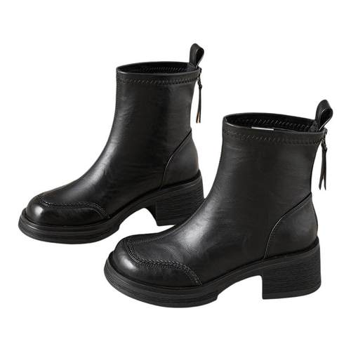 exull/依思Q2025秋季新款短靴女厚底增高英伦风马丁靴粗跟瘦瘦靴