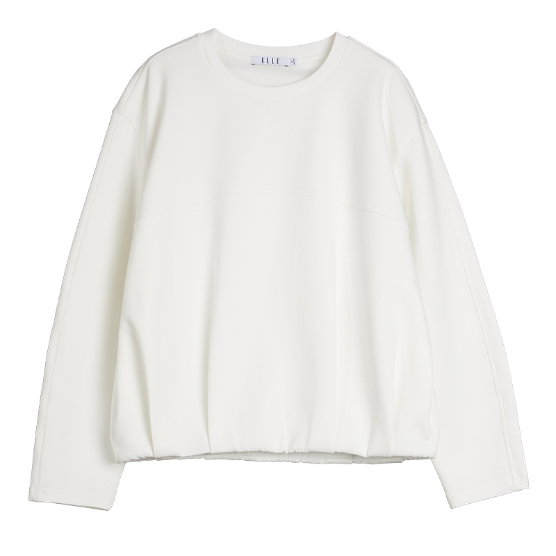 ELLE法式纯色圆领套头宽松卫衣