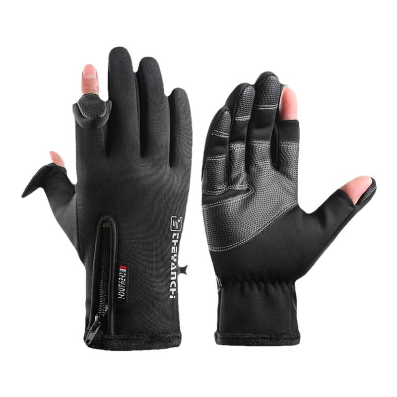 卡帝乐鳄鱼秋冬保暖户外露指手套