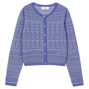 系扣针织开衫 深蓝色细条纹折线编织短款 法式 SANDRO2025秋冬女装