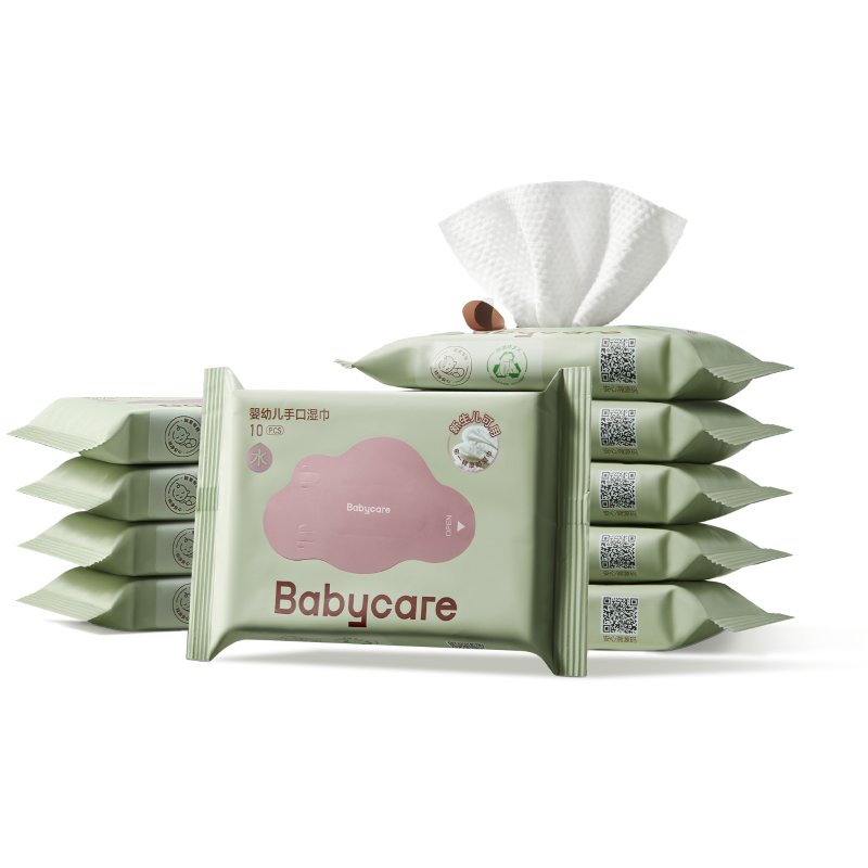 babycare婴儿湿纸巾加大加厚手口专用宝宝儿童紫盖湿巾10抽便携装