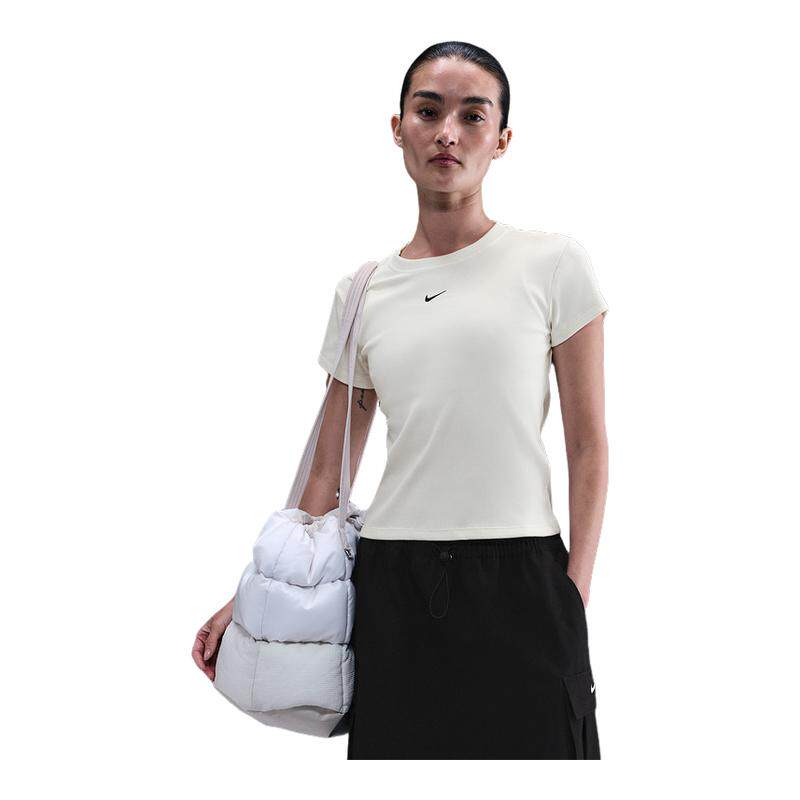 NIKE耐克女短袖26夏新款白色罗纹修身短款圆领运动T恤HV4995-133