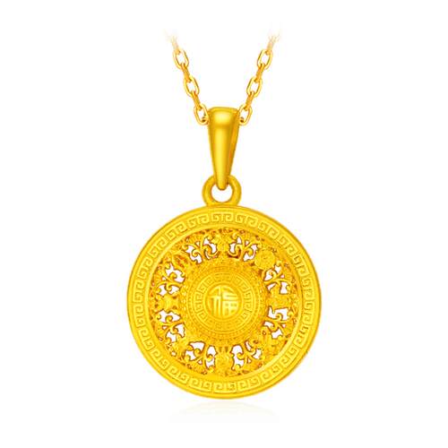 周大生黄金八宝罗盘吊坠