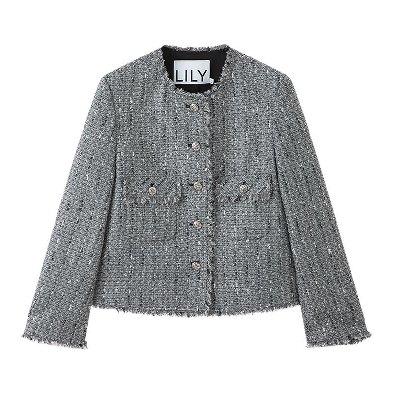LILY通勤短款粗花呢小香风外套