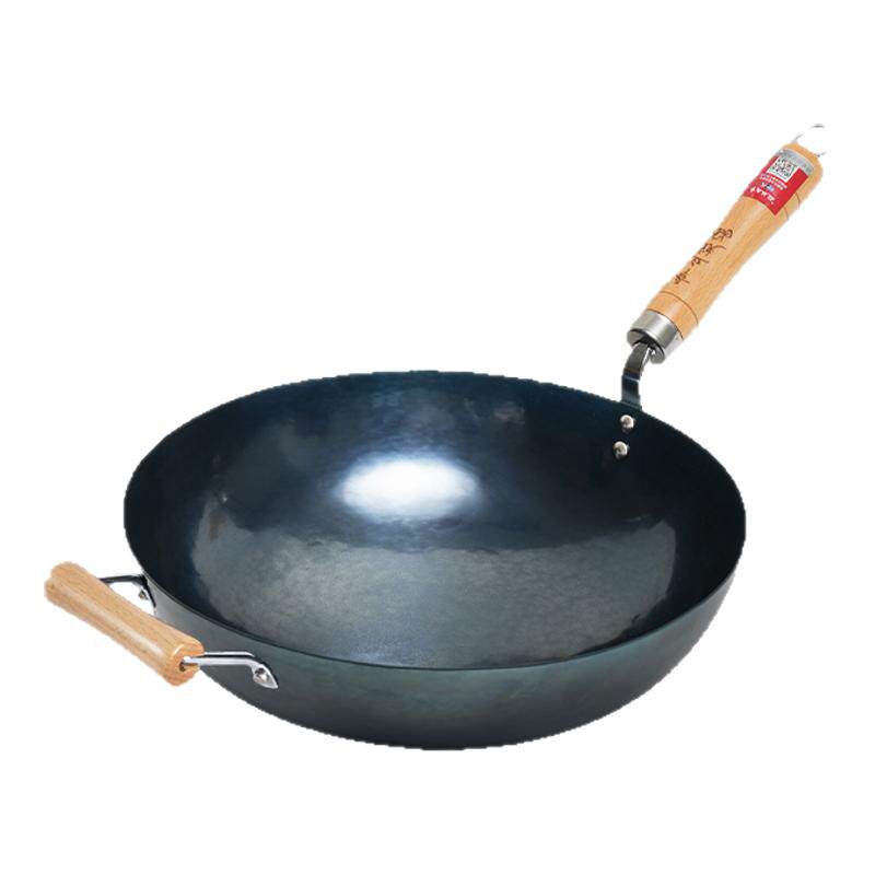 章丘铁锅旗舰店官方正品带耳木把手工锻打家用无涂层炒菜锅轻音