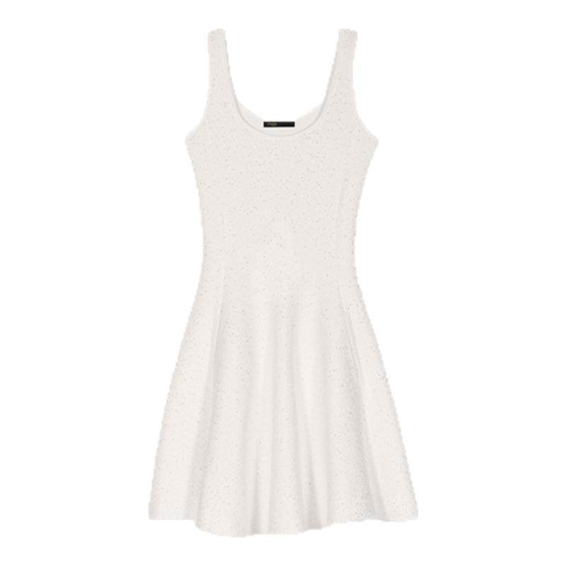 Maje2025春夏女装法式时尚白色无袖收腰短款U型领针织吊带连衣裙,女装/女士精品,连衣裙,淘宝优惠券,粉丝福利购,淘宝优惠卷