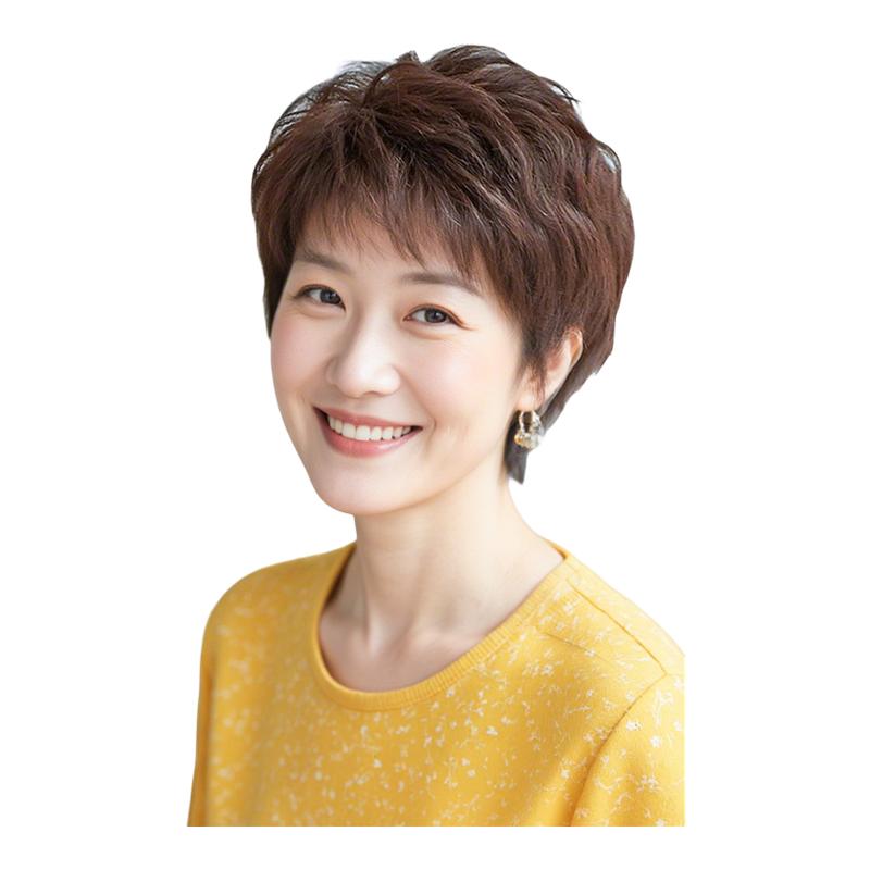 瑞家假发全头套女真人发丝短发中老年妈妈款时尚纹理烫卷发假发套