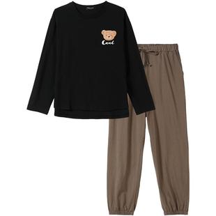 女可外穿 情侣家居服套装 tutuann全棉睡衣女秋款 小熊印花套头长袖