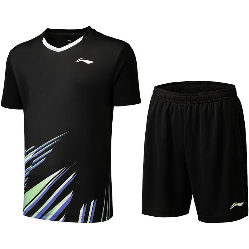 李宁羽毛球服 俱乐部系列 男女同款速干排汗比赛套装上衣裤子套装