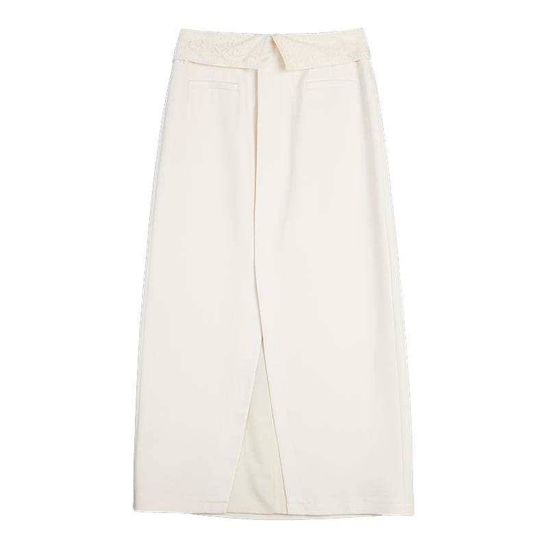 ELLE米白色蕾丝花边半身裙