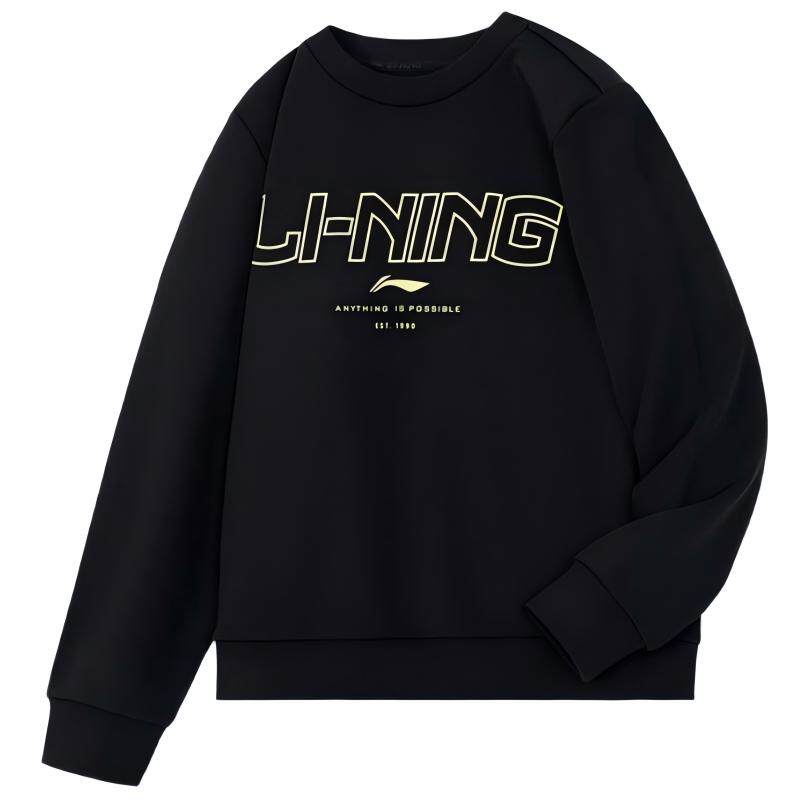 李宁儿童卫衣2026新款学生男中大童黑色套头衫休闲运动圆领长袖