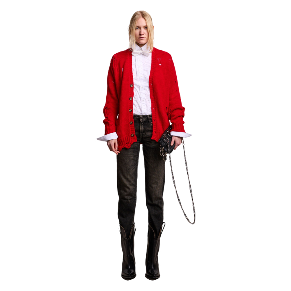 R13秋冬手工编织破洞羊绒开衫