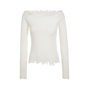 女上衣26春新品 FIVE 春装 通勤休闲毛织套头衫 PLUS一字肩修身