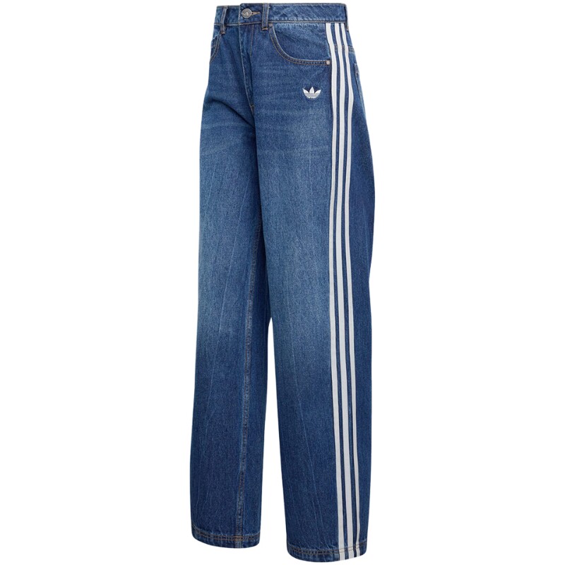 adidas阿迪达斯三叶草女子牛仔长裤运动休闲宽松直筒长裤 KW2094