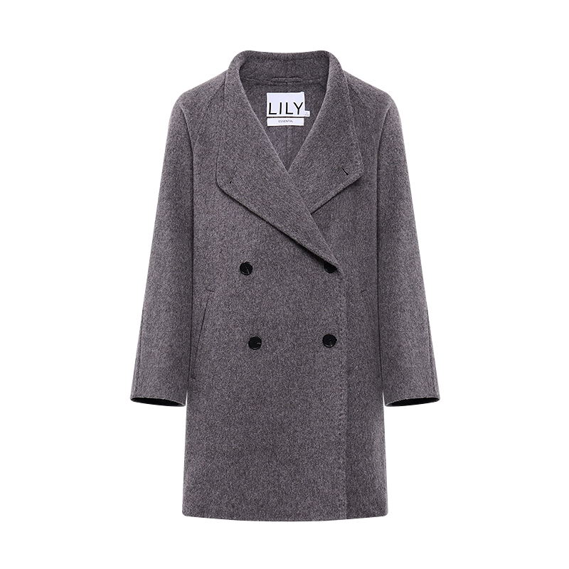 LILY格雷系半高领女装毛呢大衣