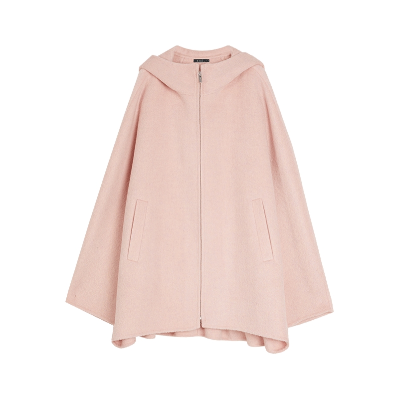 ELLE100%绵羊毛粉色双面呢大衣