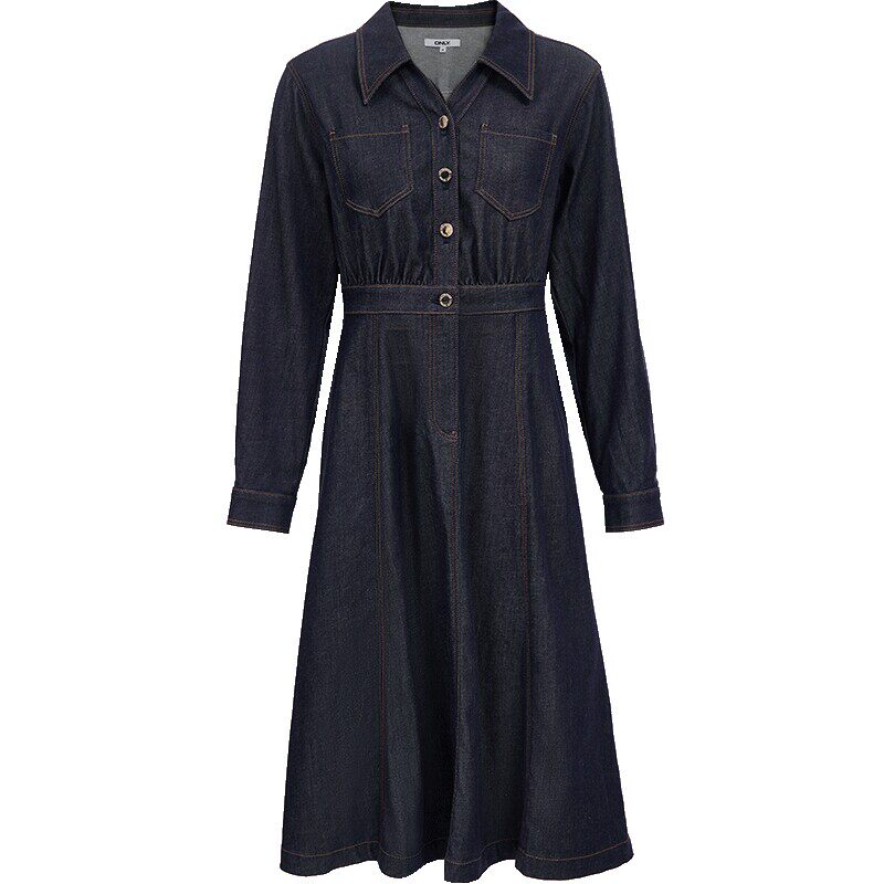 ONLY2026春季新款莱赛尔柔软衬衫领明线A字伞形裙子牛仔连衣