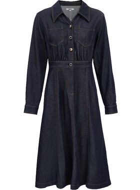 ONLY2026春季新款莱赛尔柔软衬衫领明线A字伞形裙子牛仔连衣裙女