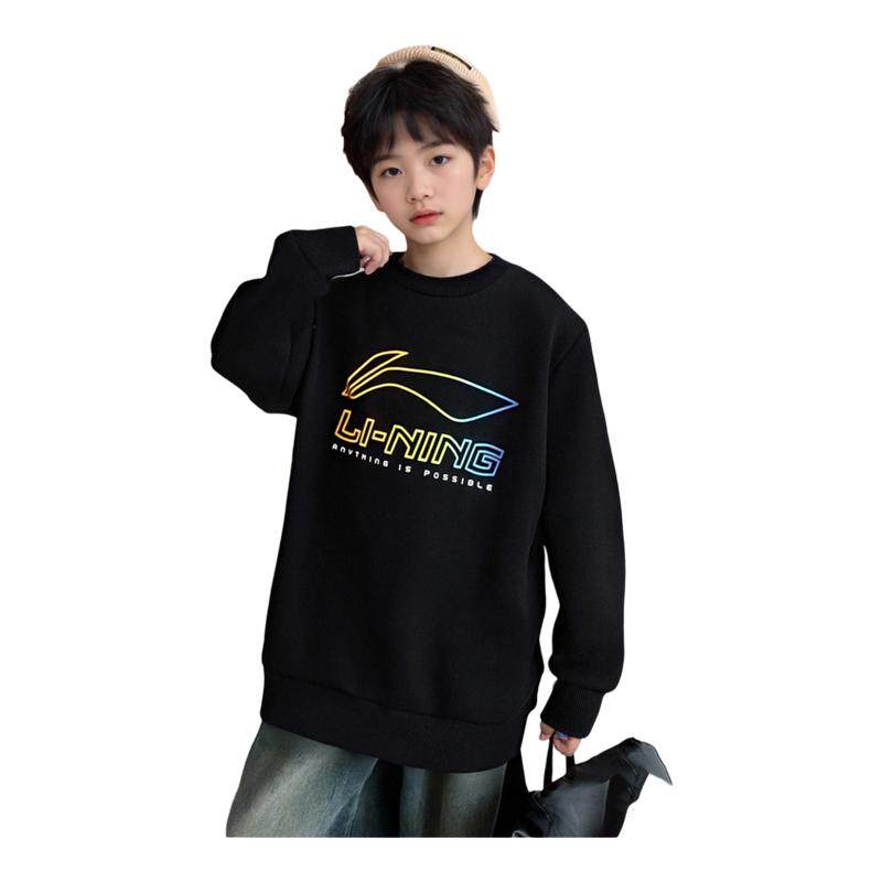 李宁男童卫衣官方旗舰正品加绒保暖日常休闲舒适宽松大童运动上衣
