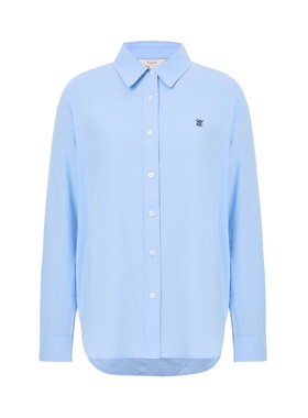 【100%棉】Eland衣恋衬衫女单排扣宽松通勤长袖纯色休闲上衣夏季