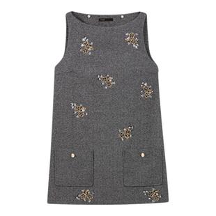 女装 短款 法式 可拆卸领刺绣花朵无袖 连衣裙 时尚 Maje2025秋冬新款