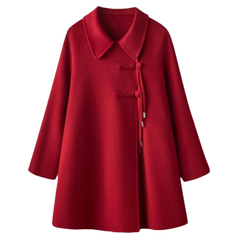 纯羊毛双面呢中国风中长大衣外套