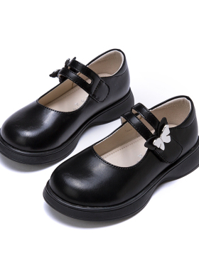 富罗迷公主鞋女童黑色皮鞋秋季新款洋气小女孩软底礼服演出鞋单鞋