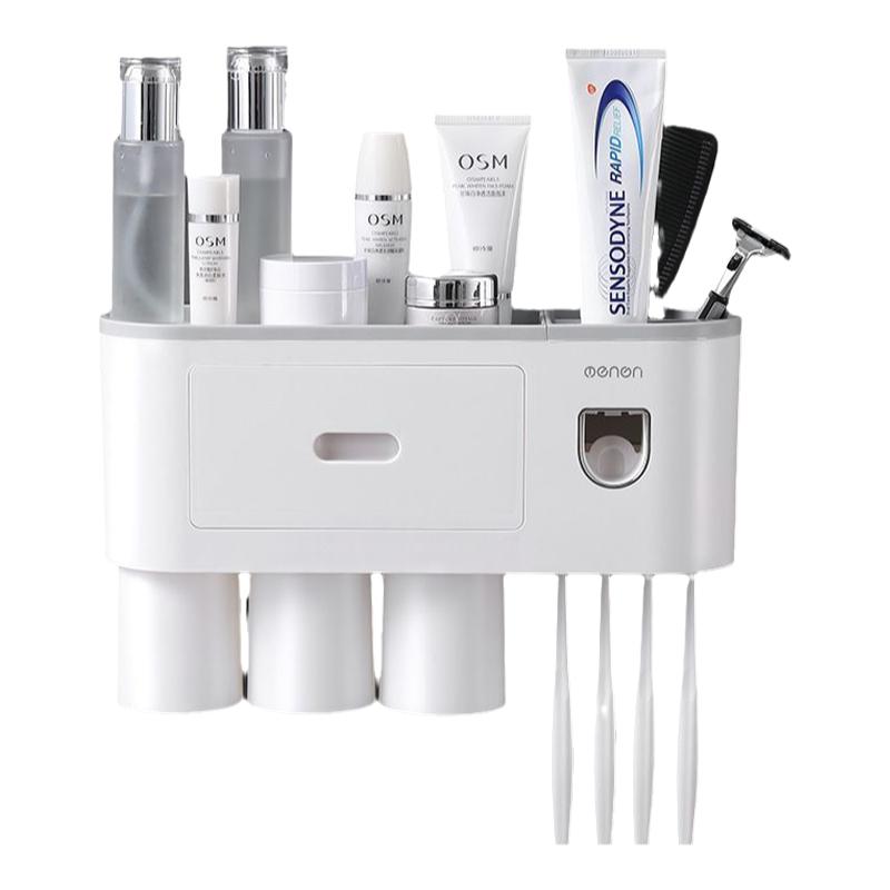 新款创意牙刷置物架免打孔漱口刷牙杯壁挂卫生间收纳自动挤牙膏器