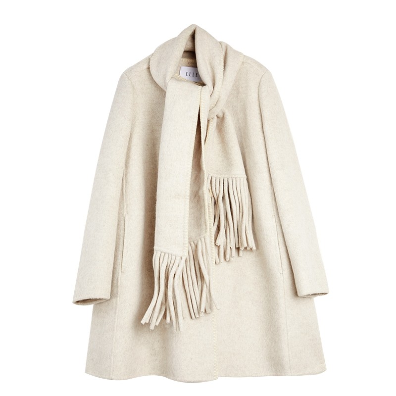 【标记暖意】ELLE羊驼毛长款双面呢大衣女25冬新款气质毛呢外套