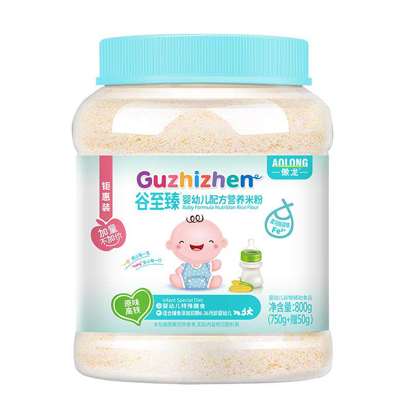 傲龙米粉婴儿原味高铁米粉宝宝辅食6个月-3岁营养米糊800克桶装