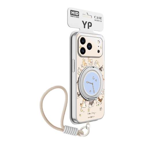 小猫时钟适用苹果17手机壳iphone15ProMax/16支点14新款13磁吸支架xs挂绳11/12女款16plus卡通8plus磨砂肤感