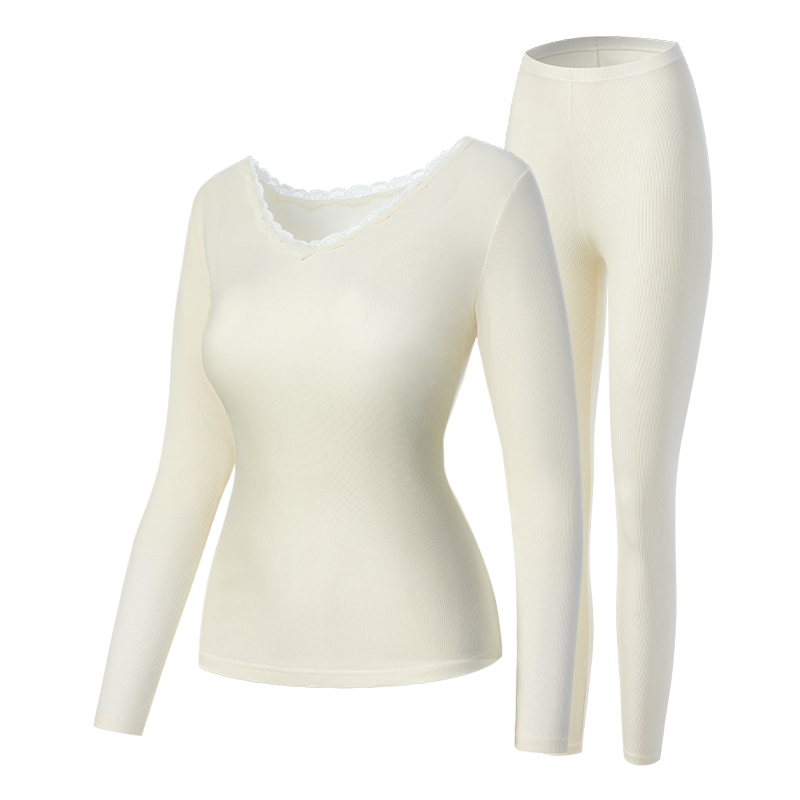 MYBODY商场同款秋季新款秋衣秋裤女套装蕾丝领可外穿打底保暖内衣