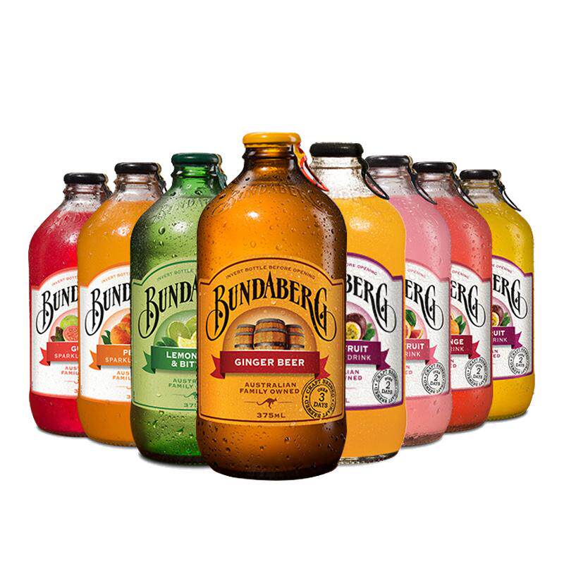 特价2瓶装-澳洲宾得宝Bundaberg375ml*2蜜桃血橙百香果饮料气泡水