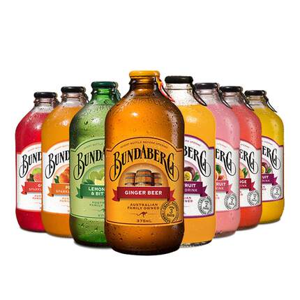 特价2瓶装-澳洲宾得宝Bundaberg375ml*2蜜桃血橙百香果饮料气泡水