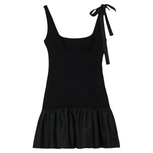 单边系带黑色荷叶边短款 SANDRO2025春季 气质修身 法式 连衣裙 女装