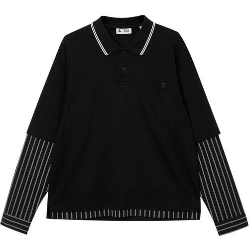 略宽松版型，翻领领型，，假两件拼接设计