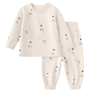 babylove寶寶內衣套裝 高腰護肚家居服彈力保暖睡衣松間明月 秋冬季