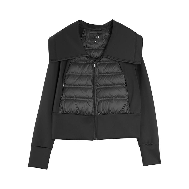 ELLE90白鸭绒黑色轻薄短款羽绒服