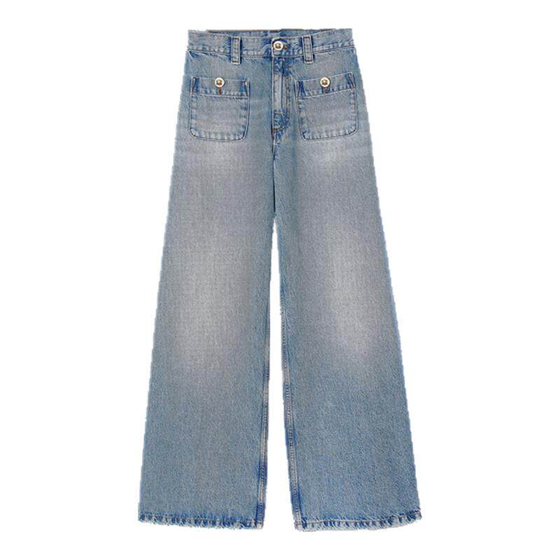 SANDRO气质撞色纽扣牛仔长裤