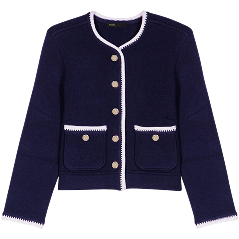 Maje法式圆领长袖针织开衫