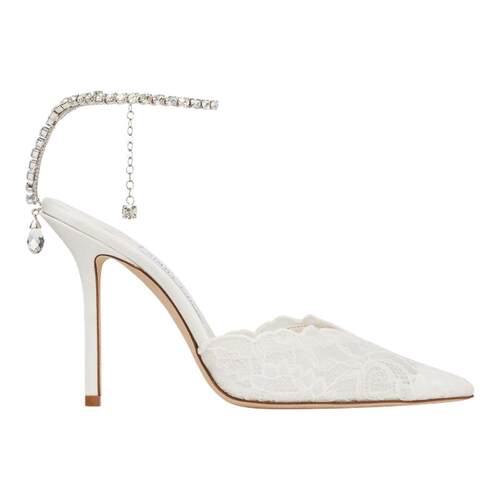 [双11抢先购限时满减]]JIMMY CHOO/SAEDA 100蕾丝水晶饰高跟婚鞋