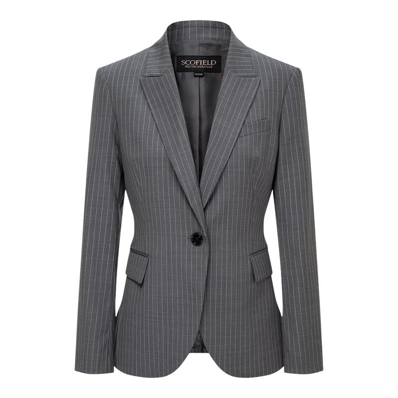 Scofield女竖条纹单粒扣西装外套